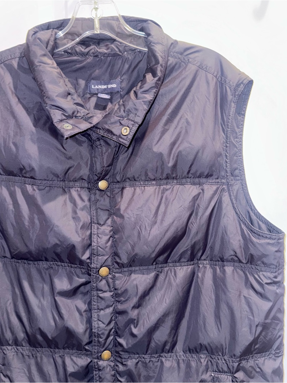 Lands End Down Puffer Vest Mens Medium 38-40 Navy Blue Snap Button